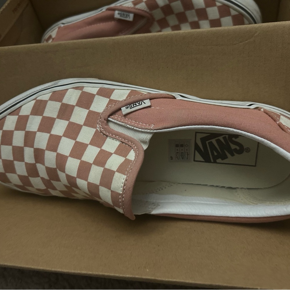 Vans Blush and Cream Checkered Slip-On Shoes